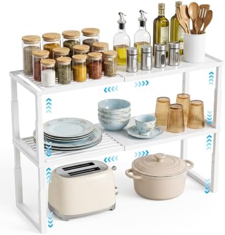 2 Packs Expandable Cabinet Shelf Organizer, Stackable Countertop Shelves by Unknown