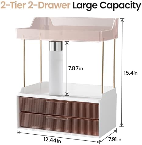Delamu 4-Tier Makeup Organizer, Bathroom Counter, 2 Drawers, Grapefruit - Image 2