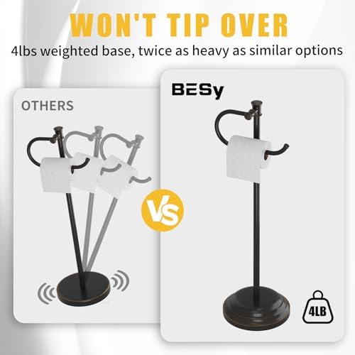 BESy Toilet Paper Holder Floor Stand, Bathroom Freestanding Bronze - Image 5