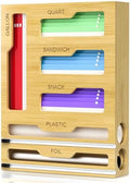 6 in 1 Storage Bag Organizer for Kitchen Drawer, Bamboo Foil and Plastic Wrap Dispenser With Cutter, Food Baggie for Drawer, Plastic Bag for Gallon, Quart, Sandwich, Snack by Home