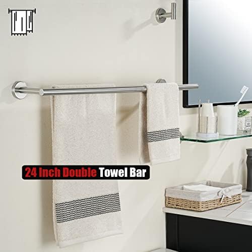 JQK Double Towel Bar 27 Inch, Brushed Steel Useable Length 24 Inch 304 Stainless Steel Thicken 0.8mm Bath Towel Rack for Bathroom, Towel Holder Wall Mount, TB100L24-BN - Image 5