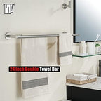 JQK Double Towel Bar 27 Inch, Brushed Steel Useable Length 24 Inch 304 Stainless Steel Thicken 0.8mm Bath Towel Rack for Bathroom, Towel Holder Wall Mount, TB100L24-BN - Image 5