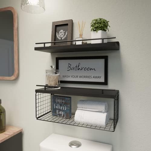 WOPITUES Floating Shelves for Bathroom Decor Art, Modern Black - Image 2