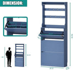 Shoe Cabinet for Entryway with 3 Flip Drawers, Blue Tall Shoe Storage Cabinet with Coat Rack, Wood Narrow Slim Hidden Freestanding Shoe Rack Organizer, 2 in 1 Hall Tree for Living Room, Hallway - Image 2