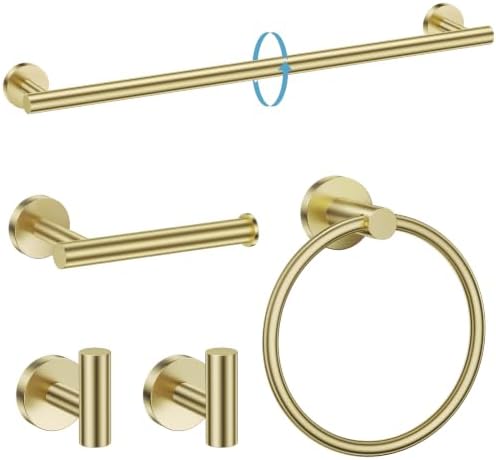 TURS Brushed Gold Bathroom Hardware Set 5 Piece, SUS304 Stainless Steel Bath Towel Bar Set, 24 Inch Bathroom Accessories Kit Wall Mounted by TURS
