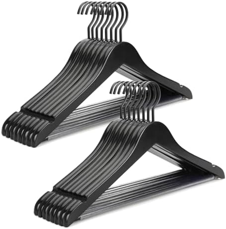 TOPIA HANGER Premium Wooden Hangers, Luxury Boutique Wood Hangers with Extra Thick Hook and Non Slip Pants Bar, Heavy Duty Coat Hanger with Notches 16 Pack, Black -CT01B by TOPIAHANGER