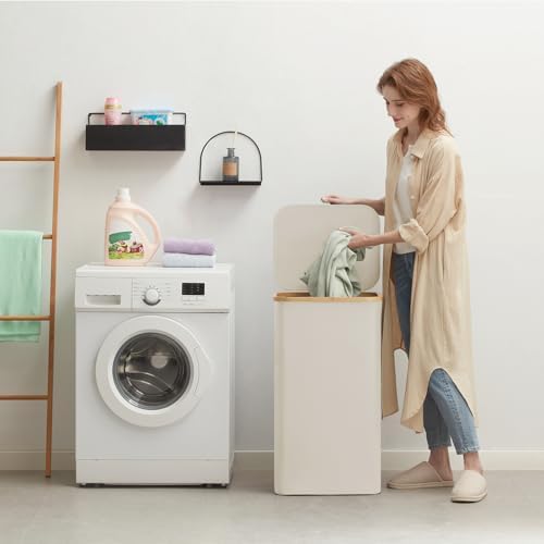 Lifewit 105L Large Laundry Basket with Lid, Removable Bags, White - Image 2