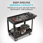 Simpli-Magic Rolling Utility Cart on Wheels, Heavy Duty with Ergonomic Handle, Deep Shelves for Garage, Warehouse, Workshop, 600-Pound Capacity, 40x33x17-Inch, Steel, Black - Image 5