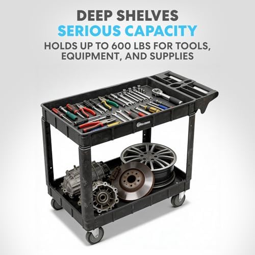 Simpli-Magic Rolling Utility Cart on Wheels, Heavy Duty with Ergonomic Handle, Deep Shelves for Garage, Warehouse, Workshop, 600-Pound Capacity, 40x33x17-Inch, Steel, Black - Image 5