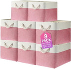 meekoo 8 Pack Fabric Storage Bins Baskets, 15 x 11 x 9.5 in, Pink White by meekoo