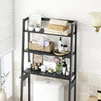 MallKing Over-The-Toilet Storage Rack, Wooden 3-Tier Over-The-Toilet Storage Rack Bathroom Space Saver Organizer, Freestanding Above Toilet with Toilet Paper Holder and Hooks (Black) - Image 3