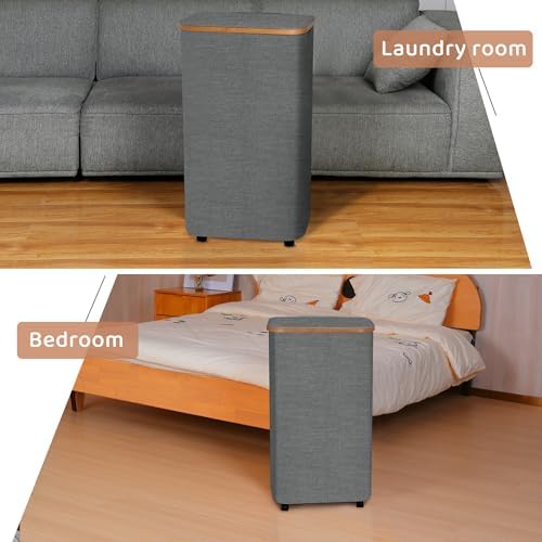 Laundry Basket with Wheels,100L Hampers for Laundry,Large Laundry Hamper with Lid and Bamboo Handles,Collapsible & Waterproof Tall Cloth Hamper for Dormitory Family,Grey - Image 3