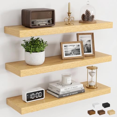 Dreamland 24 Inch Floating Shelves, 6.7" Rustic Wall Shelf, Oak, 3 Pack by Dreamland