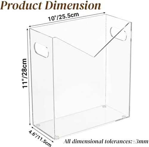 Noamus Acrylic Magazine Holder, Newspaper Stand Organizer with Handles, Anti-Slip Clear File Rack, Modern Book Basket Box, Mail Storage Bin Space Saver for Home Office Bathroom Bedroom Living Room - Image 2