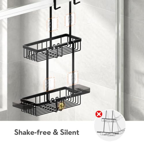 Over the Door Shower Caddy Hanging With Double Soap Holder Never Rust Aluminum Shower Shelf With 4 Hooks Hanging Bathroom Organizer No Drilling Shelves for Bathroom Storage Black - Image 6