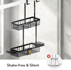 Over the Door Shower Caddy Hanging With Double Soap Holder Never Rust Aluminum Shower Shelf With 4 Hooks Hanging Bathroom Organizer No Drilling Shelves for Bathroom Storage Black - Image 6