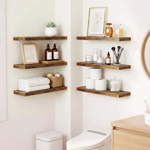 Fixwal Floating Wall Shelves for Decor (Rustic Brown, Set of 6, 15.7 Inch) - Image 2