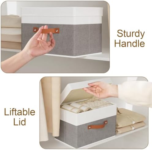 Storage Bins with Lids,White/Grey Baskets,3Pack,13x9.1x7.9In - Image 5