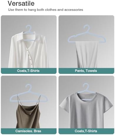 ABHENG 100 Pack Clothes Hangers, Non Slip Plastic Coat Hangers, Space Saving, Heavy Duty, Hanging Dry Wet Clothes, 16.4" x 8.3", Light Blue, UAPY05100L - Image 7