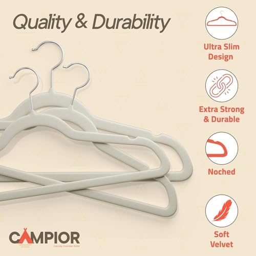 Ivory Velvet Hangers 150 Pack – 360° Swivel Hook, Non-Slip and Space Saving Hangers, Heavy-Duty 11 lbs Weight Capacity - Smooth Velvet Finish for Crease-Free Clothes and Effortless Closet Organization - Image 4