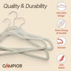 Ivory Velvet Hangers 150 Pack – 360° Swivel Hook, Non-Slip and Space Saving Hangers, Heavy-Duty 11 lbs Weight Capacity - Smooth Velvet Finish for Crease-Free Clothes and Effortless Closet Organization - Image 4