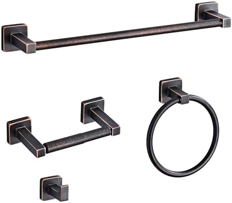 Bathroom Hardware Set 4 Pieces,Oil Rubbed Bronze Towel Bar Set Stainless Steel Wall Mounted, Includes 16In Hand Towel Bar, Towel Ring, Robe Towel Hooks,Toilet Paper Holder, Bathroom Towel Rack Set by bluebyrne