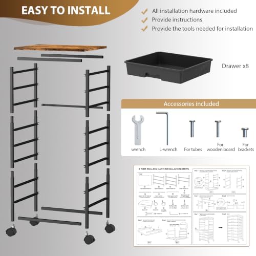 Goovilla Rolling Cart with 8 Drawers for Art, Dorm, Office, Craft, Black - Image 6