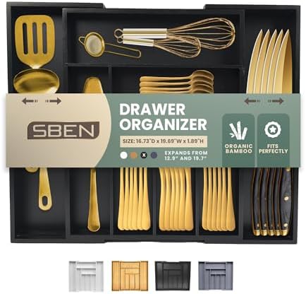 Sben Bamboo Cutlery Drawer Organizer, Black, Large by SBEN