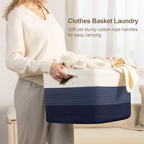 72L Large Woven Laundry Basket Hamper with Handles, Gradient Blue - Image 3