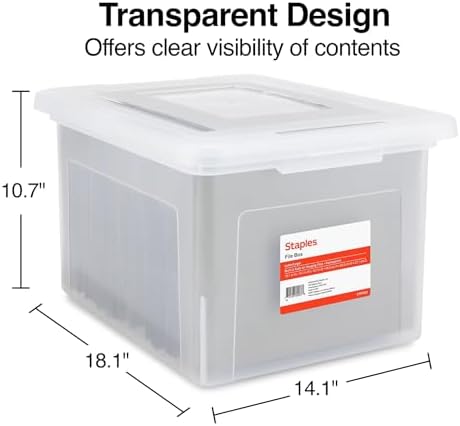 STAPLES Plastic File Box with Snap Lid, Letter/Legal Size, Clear, 4/Carton - Image 7