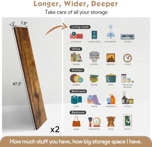 48 Inch Long Floating Shelves, Rustic Brown Wall Shelf for Living Room - Image 5