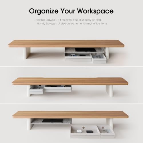 Fenge 42.5" Dual Monitor Stand with Storage Drawer & Solid Wood Legs - Image 4