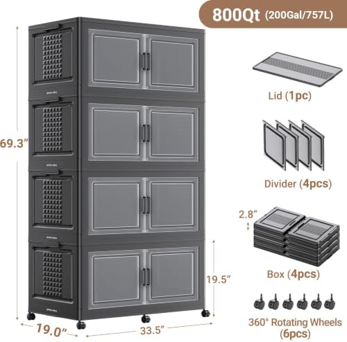 BROVIEW 800Qt Stackable Storage Bins with Lid for Room Closet, 4Pack,Black - Image 2