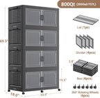 BROVIEW 800Qt Stackable Storage Bins with Lid for Room Closet, 4Pack,Black - Image 2
