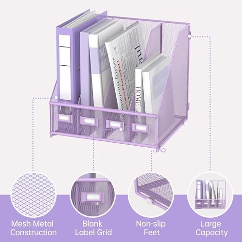 4-Compartment Magazine File Holder and File Organizer for Desk, Purple - Image 4