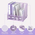 4-Compartment Magazine File Holder and File Organizer for Desk, Purple - Image 4
