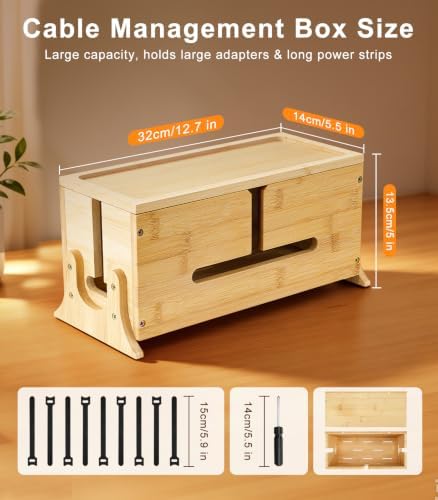 TiMOVO Wood Cable Management Box with Removable Magnetic Lid & Support Legs - Image 2