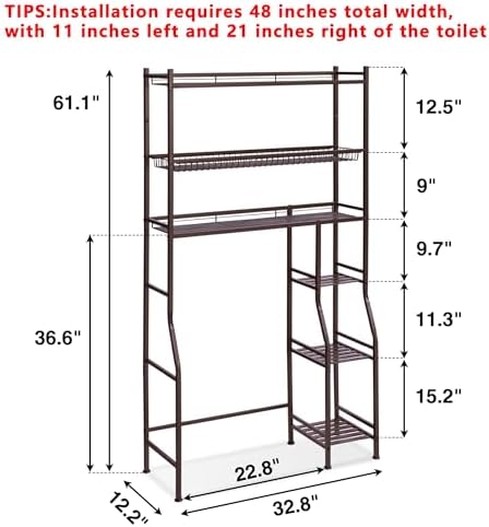 Lauren&Harold 6-Tier Over The Toilet Storage with Side Rack Bronze - Image 2