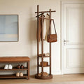 Coat Rack Freestanding, Solid Wood Coat Tree with 6 Hooks and 3 Storage Shelves for Bedroom, Entryway Living Room, Office, Corner Hanger Stand for Purse, Bag, Jacket, Hat by Unknown