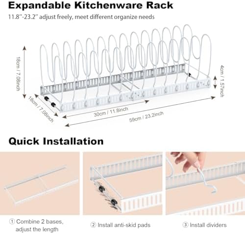 Housolution Pot and Pan Lid Organizer Holder Storage Rack, White - Image 5
