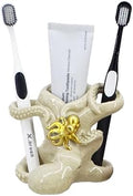 5 Inch Gold Octopus Toothbrush Holder, Ocean Bathroom Decor by YHHRESINKING