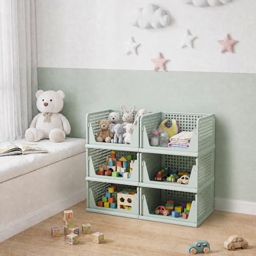 Pinkpum Green Boy Closet Organizers and Storage Stackable Plastic Drawer Basket for Clothing Stackable Storage Bins Shelf Storage Container for Rv Closet Wardrobe Bedroom Bathroom Playroom Man 6 Pack - Image 2