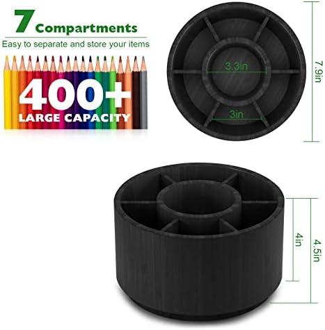 Bamboo Rotating Pencil Holder for Desk, Desk Organizer with 7 Compartments - Image 2
