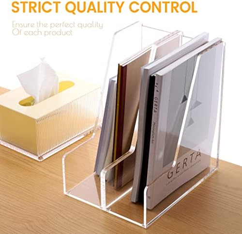 HeZone Magazine Holder, Clear Acrylic Desk Organizers, File Organizer for Desk, Magazine Rack- Desktop Book Storage -Independent Vertical 1 Space-2 Pack - Image 4