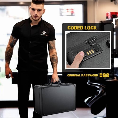 Yueieoun Barber Accessories Case, Profesional Barbers Briefcase Tool Case, Barber Cases for Clippers and Supplies, Hair Scissors Clippers Trimmer Organizer, Barbers Suitcase with Code Lock Black - Image 6