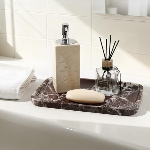 Marble Vanity Tray, 11.8in Stone Bathroom Tray for Countertop, Red Decorative Tray for Dresser Organizer, Luxury Serving Tray for Kitchen, Storage Dish for Kitchen Sink, Perfume, Jewelry Holder - Image 4