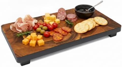 Woodard & Charles Raised Acacia Wood Serving Tray, 16" x 8" x 1.75", 4 Pack by WoodardandCharles