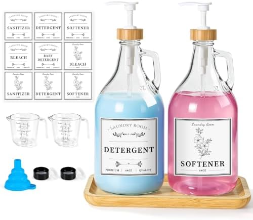 2 Pcs Glass Laundry Detergent Dispenser Bottle, 64 oz by LIKAJON