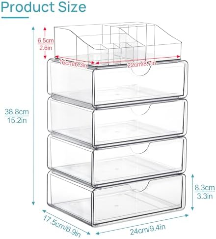 Vtopmart 5 Tier Clear Plastic Makeup Organizer with 4 Drawers - Image 3