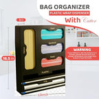 Storage Bag organizer, 6 in 1 Foil and Plastic Wrap Dispenser with Cutter, Bamboo Kitchen Drawer Organizer Food Bag Organizer for Gallon, Quart, Sandwich, Snack Bags (Black) - Image 2